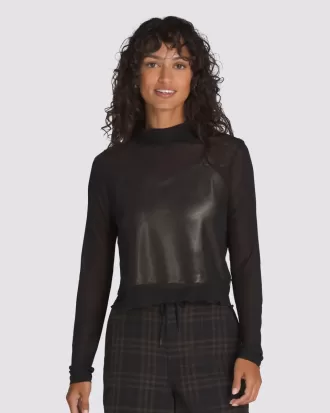 Top a maniche lunghe in raso a rete